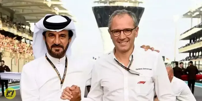 FIA president Mohammed Ben Sulayem and Stefano Domenicali  in the 2022 Abu Dhabi Grand Prix 