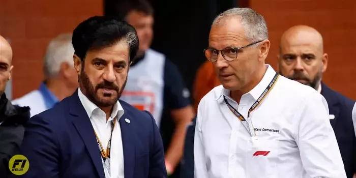 Formula One F1 – Belgian Grand Prix – Spa-Francorchamps, Spa, Belgium – August 26, 2022 CEO of Formula One Group, Stefano Domenicali and FIA President Mohammed bin Sulayem during a press conference- REUTERS/Stephane Mahe