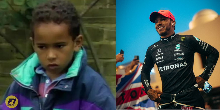 Left Lewis Hamilton as a kid driving a remote car, right Lewis Hamilton 2022 Abu Dhabi Grand Prix, Saturday 