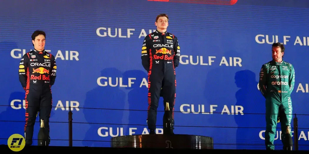 Max Verstappen, Sergio Perez and Fernando Alonso on the podium-Getty Images / Red Bull Content Pool