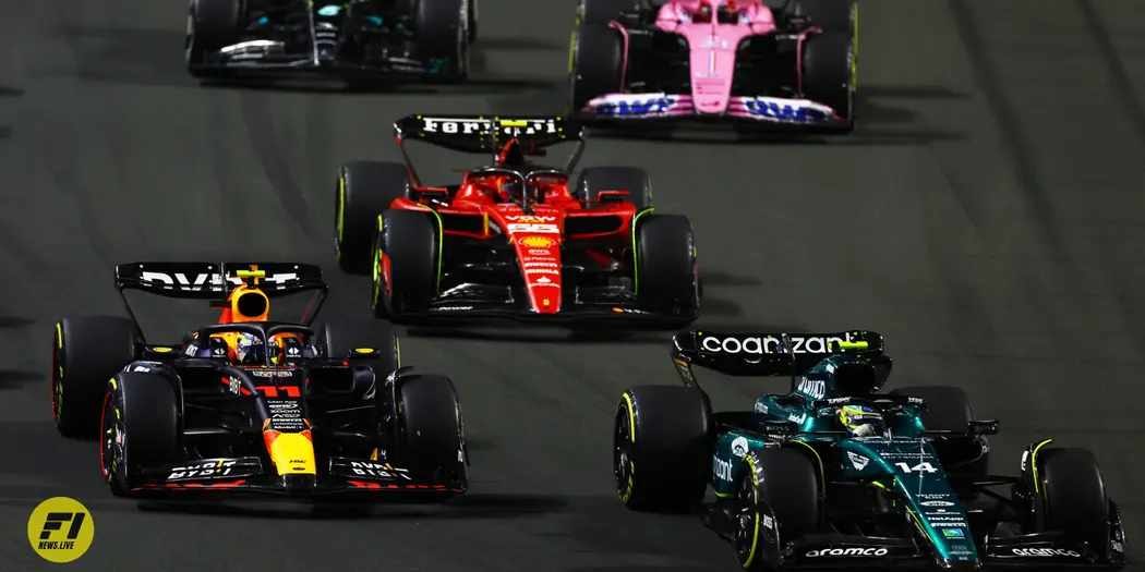 Fernando Alonso overtaking Sergio Perez at the start of the 2023 Saudi Arabia Grand Prix-Getty Images / Red Bull Content Pool