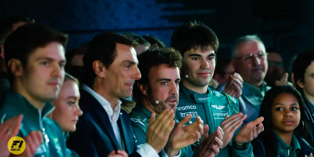 Fernando Alonso and Lance Stroll during AMR23 launch