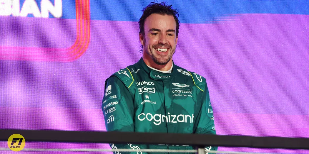 Fernando Alonso on the podium at the 2023 Saudi Arabian Grand Prix-Credit:Aston Martin F1