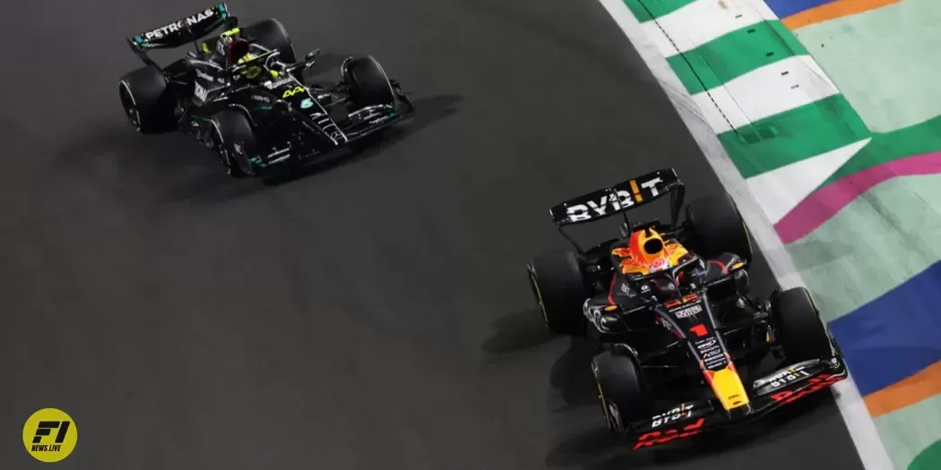 Max Verstappen and Lewis Hamilton during the 2023 Saudi Arabian Grand Prix 