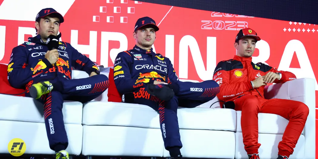 Max Verstappen, Sergio Pérez, Charles Leclerc post race interview Bahrain Qualiging-Getty Images / Red Bull Content Pool