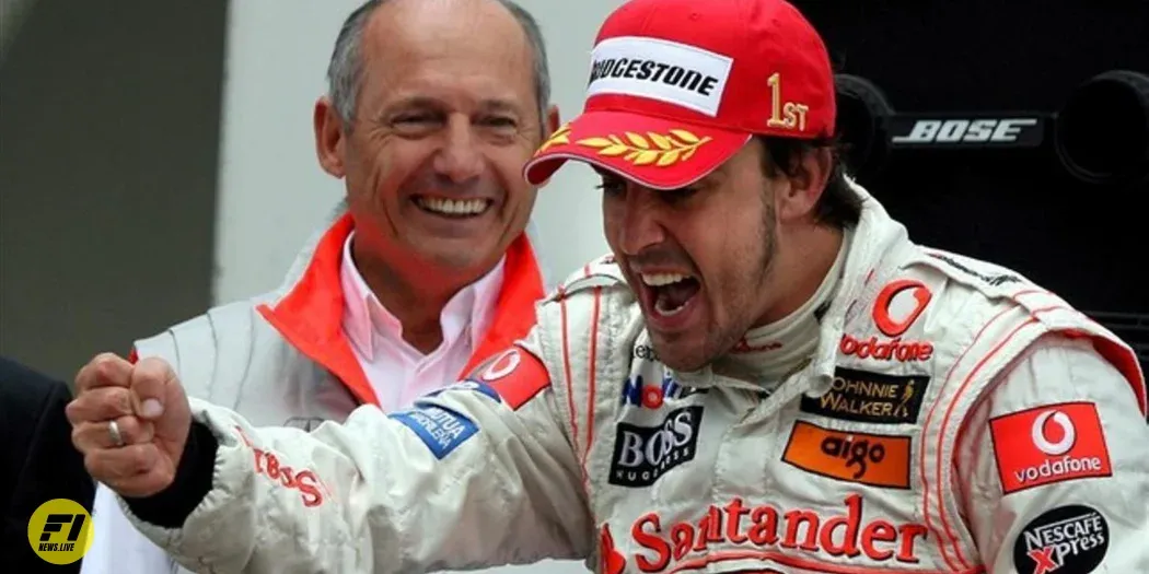 Fernando Alonso celebrates his victory in the 2007 European GP, together with Ron Dennis