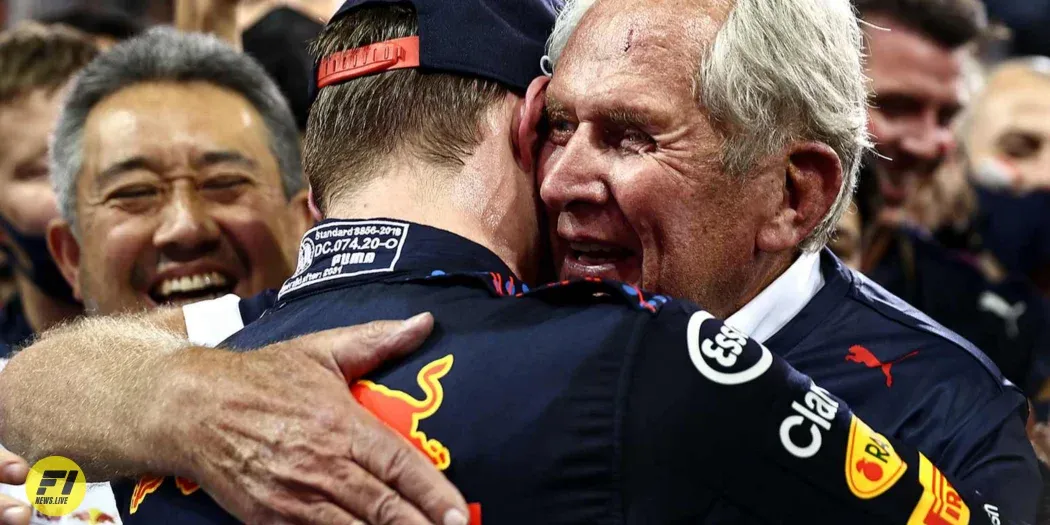 Max Verstappen celebrating his 1st championship with Helmut Marko - Red Bull Content Pool