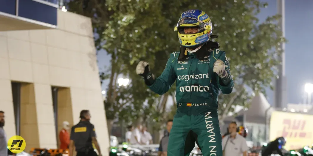 Fernando Alonso celebrating his first podium with AMF1