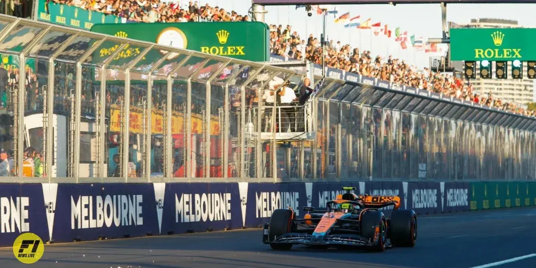 Lando Norris crossing the finish line at Australian GP 2023