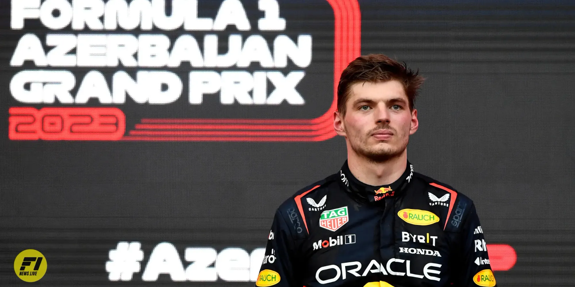 Max Verstappen in the podium at the Azerbaijan GP 2023 - Red Bull Content Pool