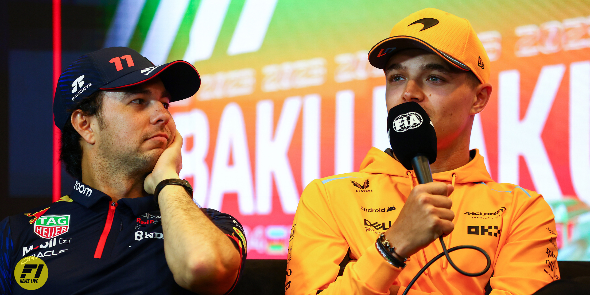 Sergio Perez and Lando Norris during Thursday Press Conference in Baku 2023