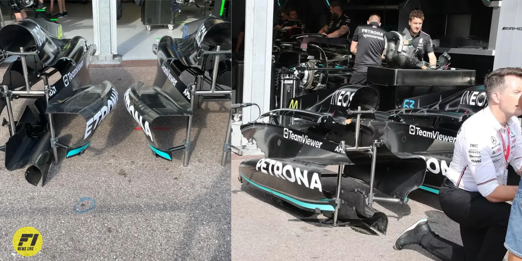 Mercedes W14 new sidepods during the 2023 Monaco Grand Prix- Credit: Giorgio Piola