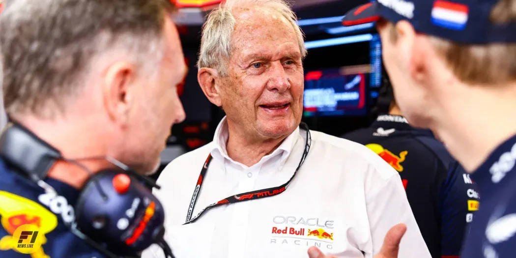 Christian Horner, Helmut Marko and Max Verstappen discussing - Red Bull Content Pool