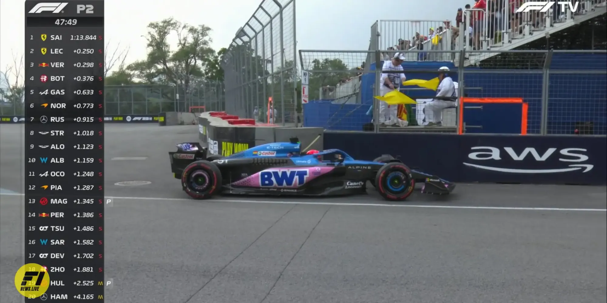 Esteban Ocon retiring during FP2 at the 2023 Canadian Grand Prix-Credit F1TV