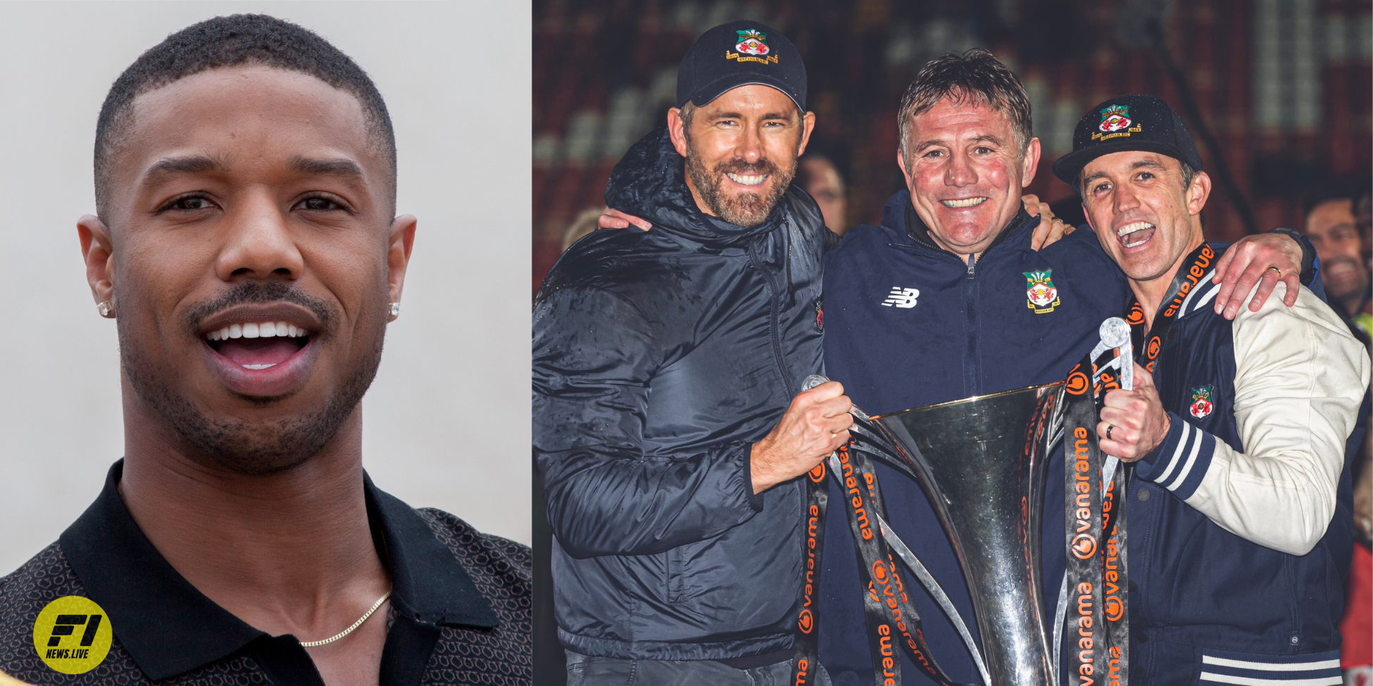 Michael B Jordan, Ryan Reynolds, Rob McElhenney and Wrexham's coach Phil Parkinson