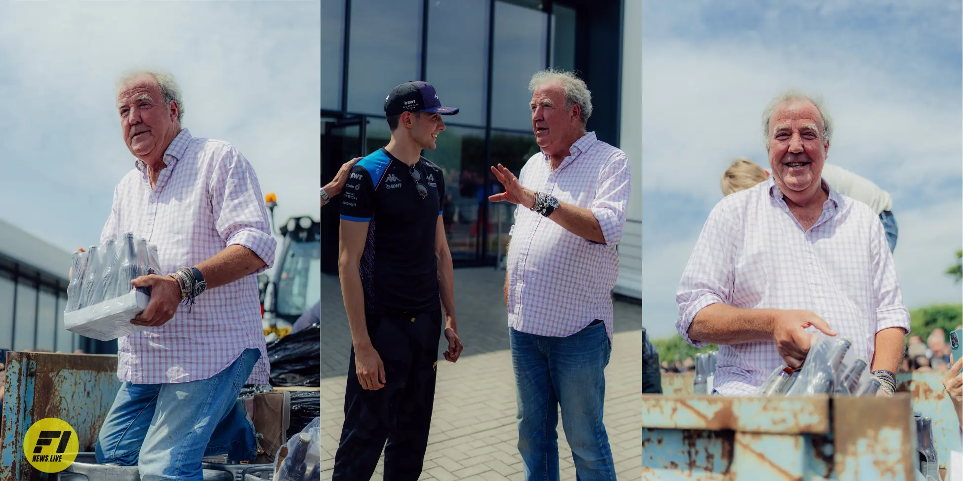 Jeremy Clarkson personally delivering the beer to Alpine F1 team. Credit: Twitter