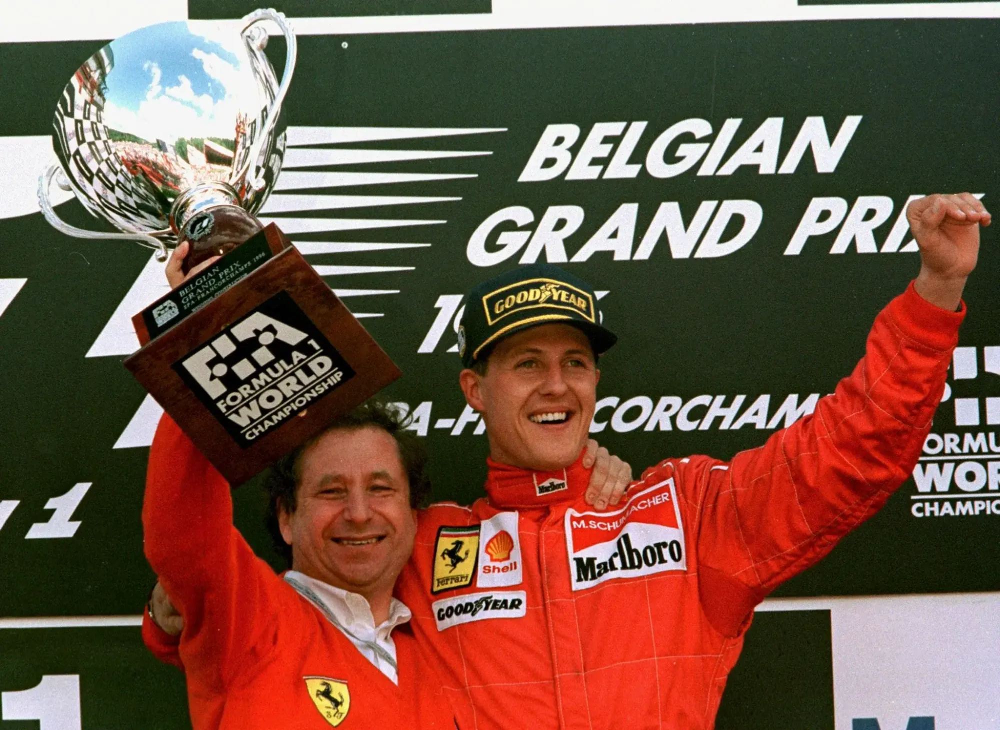 Jean Todt and Michael Schumacher celebrating-Image Credit: REUTERS