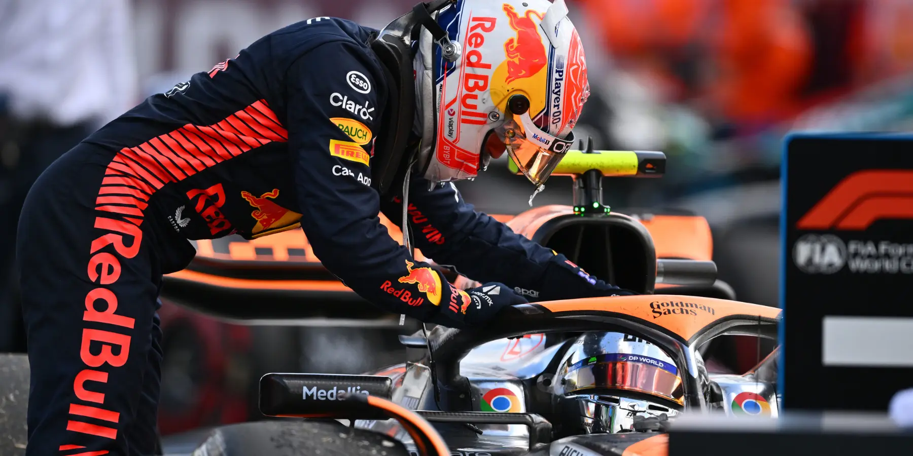 Max Verstappen congratulating Norris after the 2023 British Grand Prix-Red Bull Content Pool