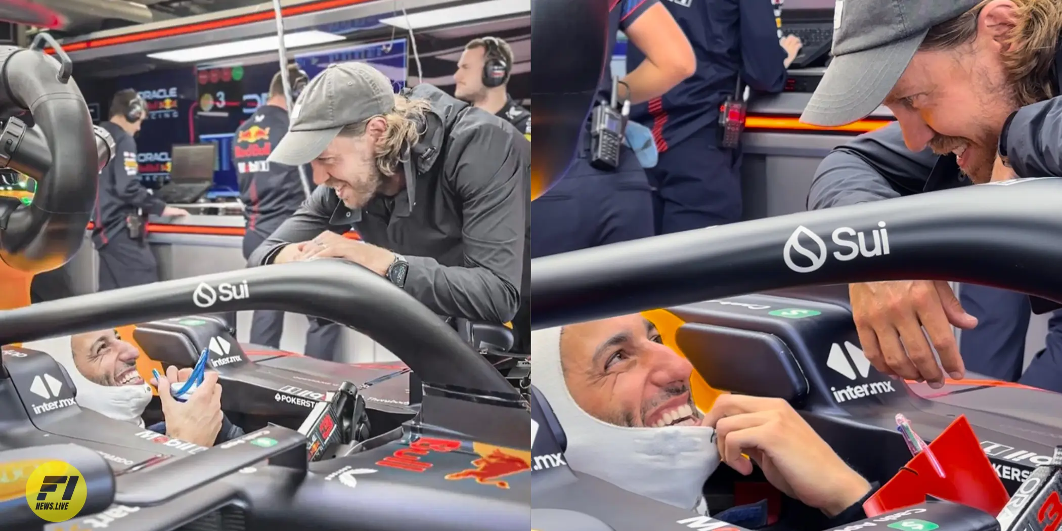 Sebastian Vettel and Daniel Ricciardo during a private test in Silverstone-Red Bull Content Pool 