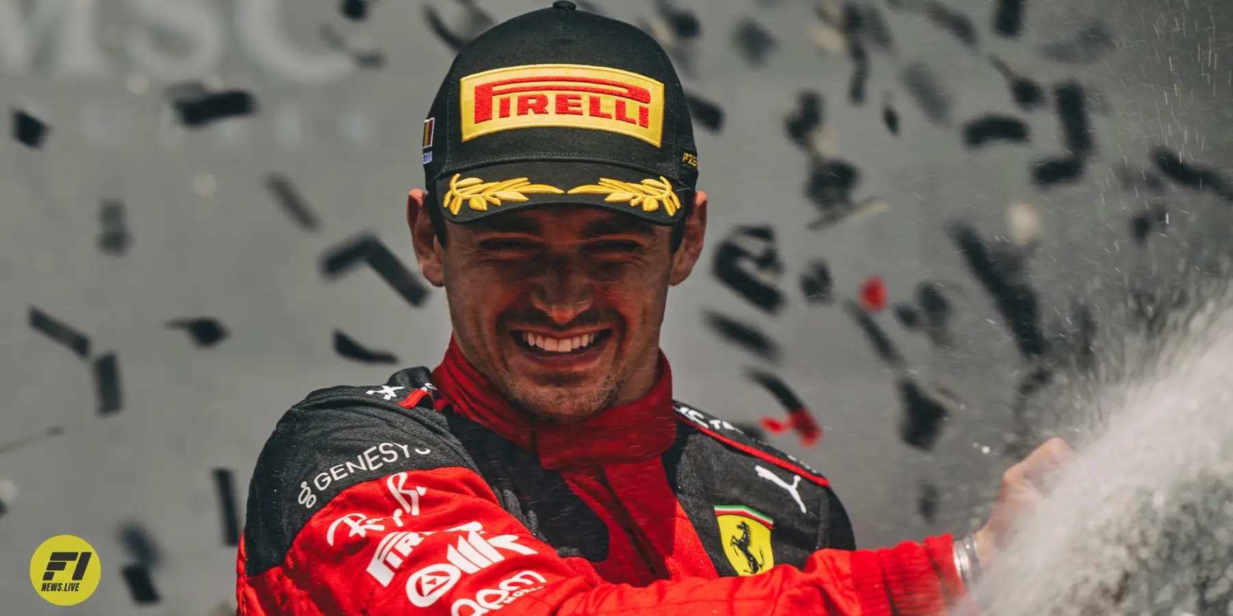 Charles Leclerc in the podium at the 2023 Belgian Grand Prix-Credit: Ferrari 