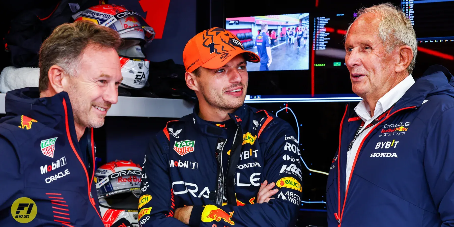 Christian Horner, Max Verstappen and Helmut Marko