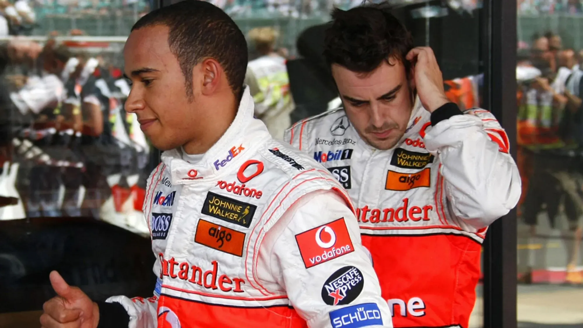 Lewis Hamilton and Fernando Alonso in 2007 as teammates 