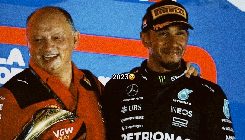 Lewis Hamilton and Frederick Vasseur in the podium at the 2023 Singapore GP 