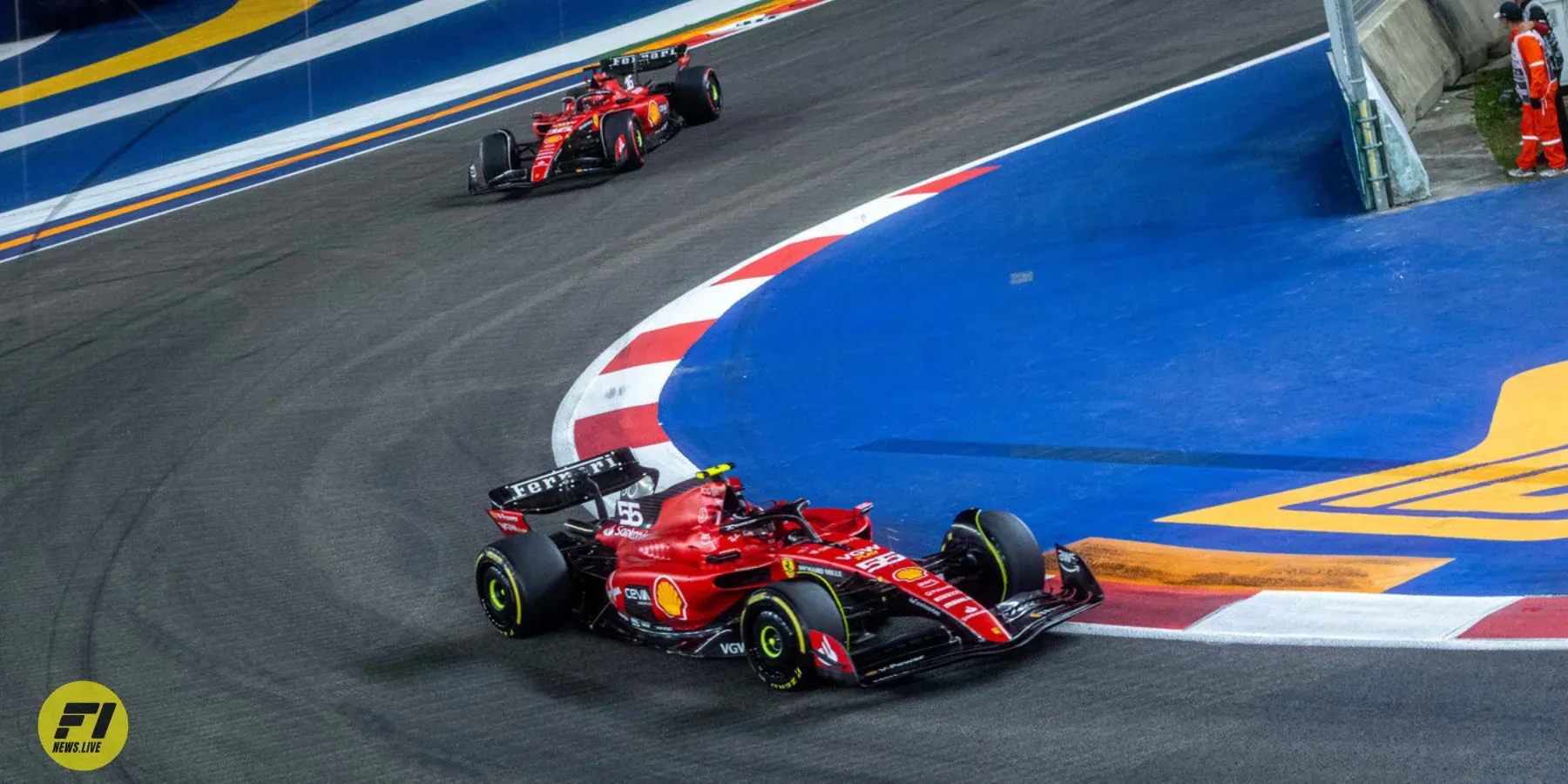 Carlos Sainz and Charles Leclerc during Singapore GP 2023