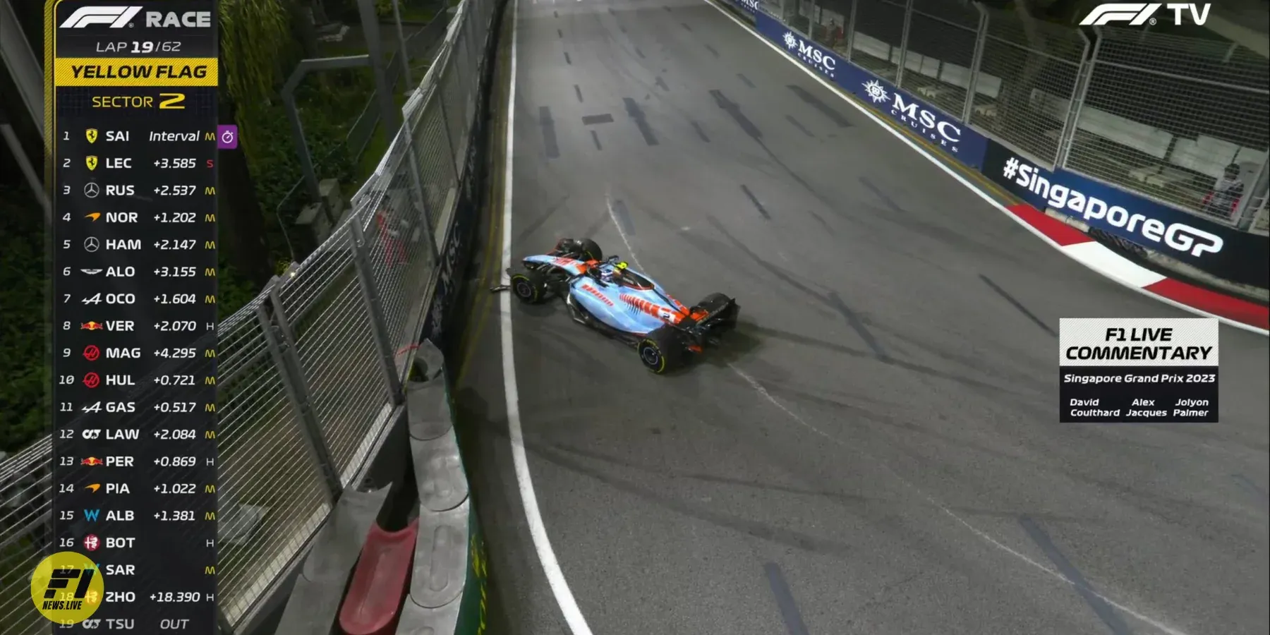 Oscar Piastri crash during Singapore GP 2023