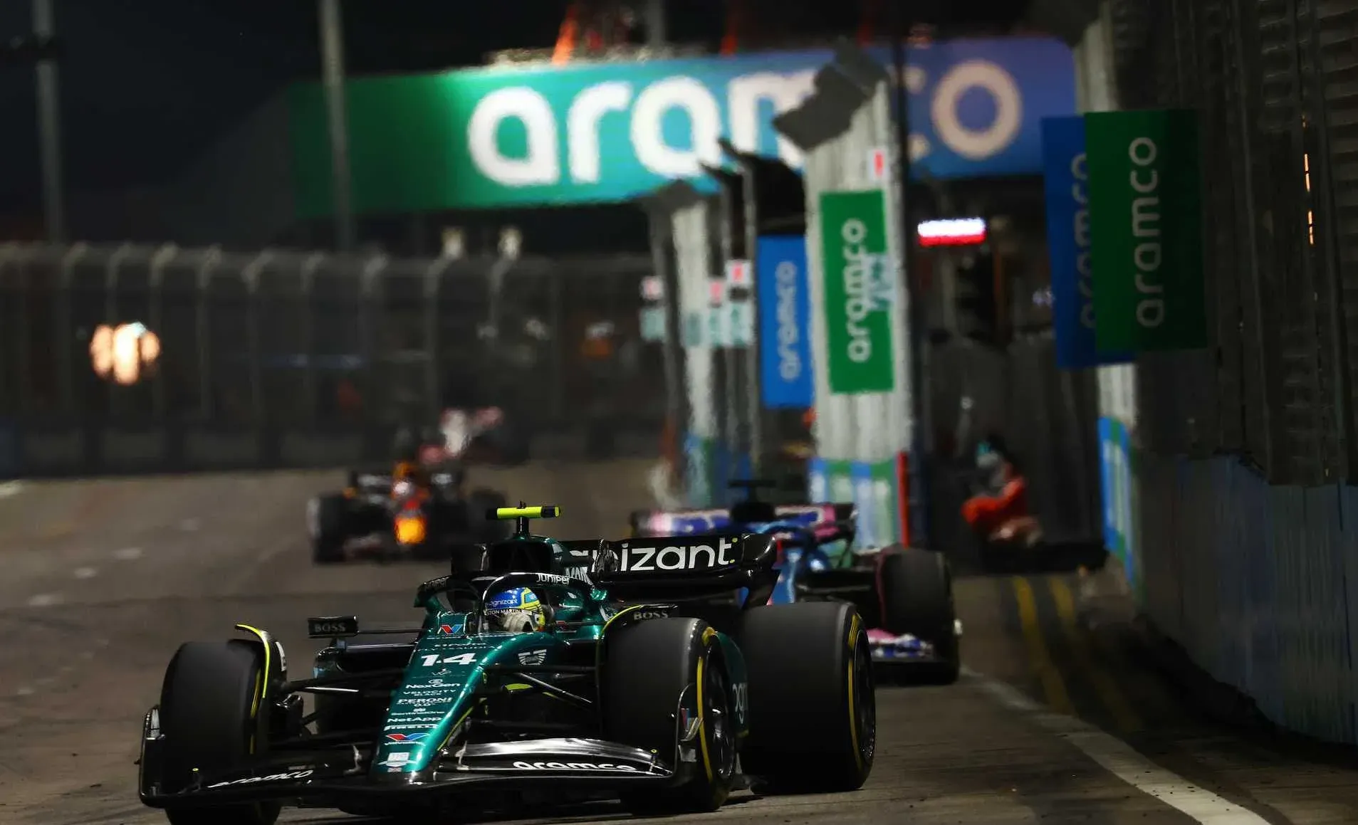 Moments before Esteban Ocon and Max Verstappen take down Alonso 