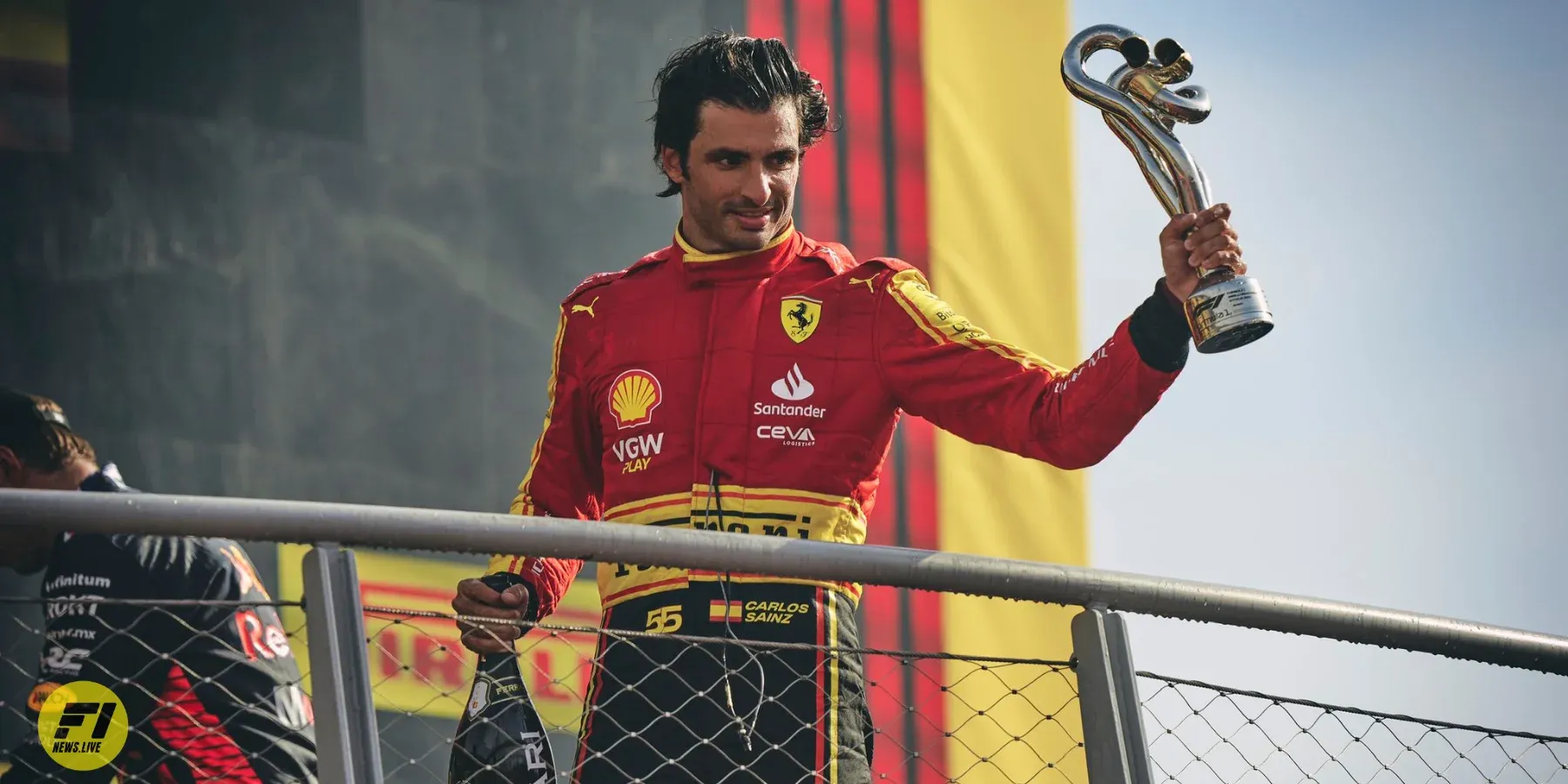 Carlos Sainz celebrating his podium at the 2023 Italian Grand Prix:Credit Ferrari