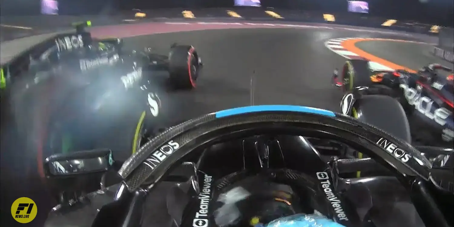 Lewis Hamilton and George Russell collide on turn 1-Credit: F1TV