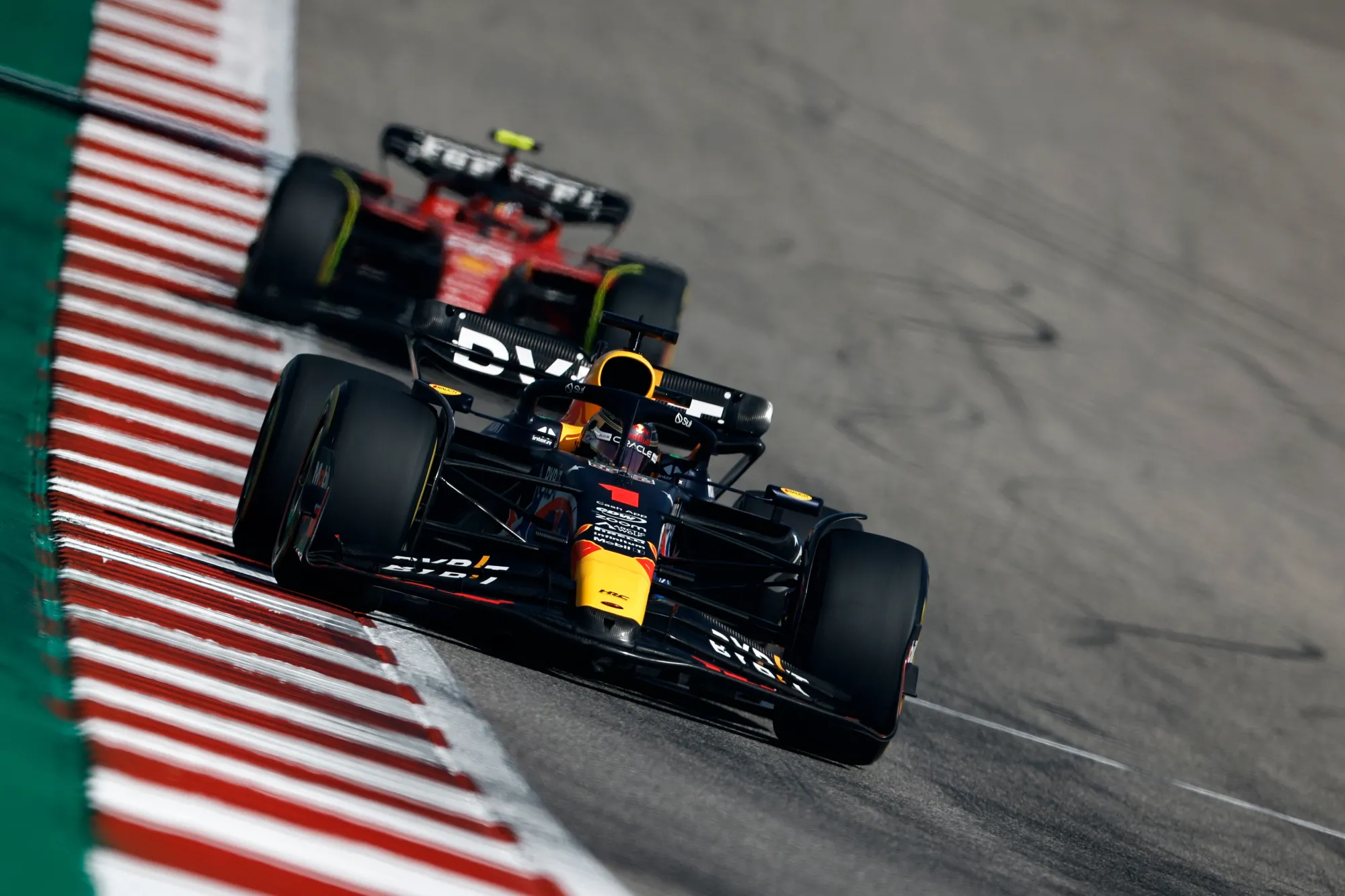 Max Verstappen and Charles Leclerc at the 2023 US GP-Red Bull Content Pool 