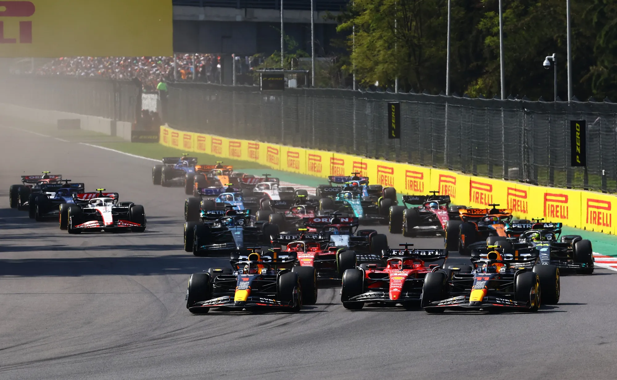 Before contact between Perez and Leclerc-Red Bull Content Pool