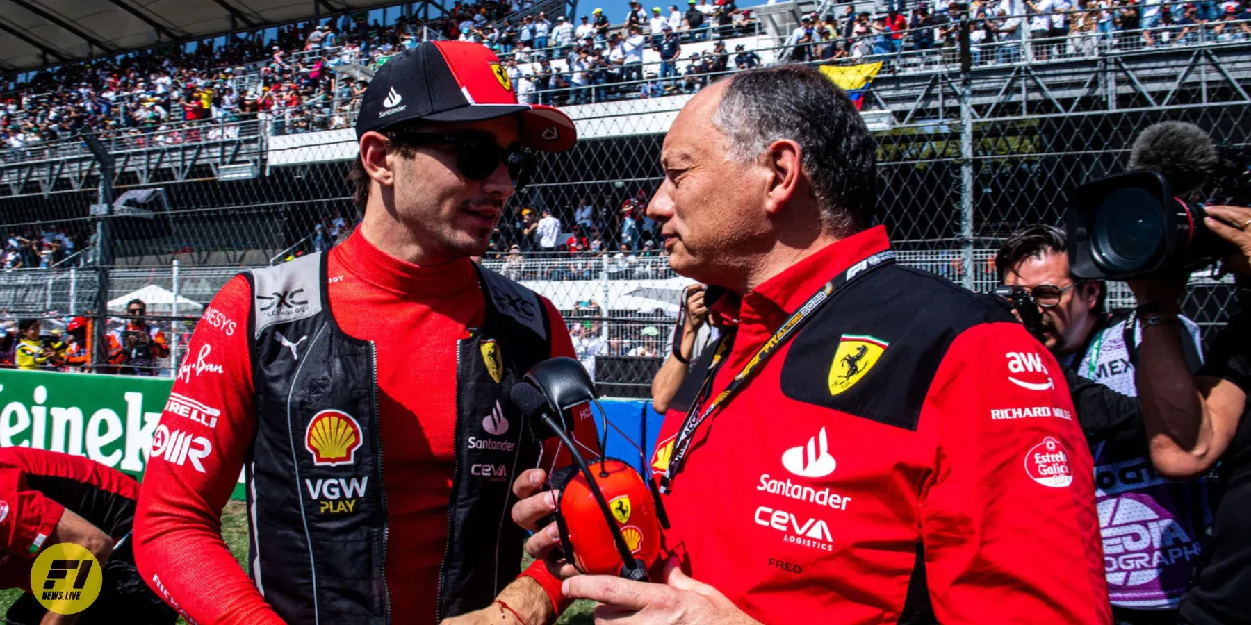 Charles Leclerc and Frederick Vasseur at the 2023 Mexico Grand Prix-Ferrari