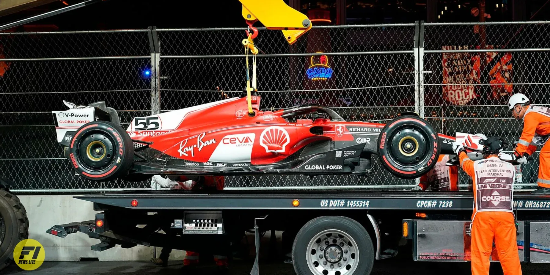 Carlos Sainz's damaged car during Las Vegas GP 2023