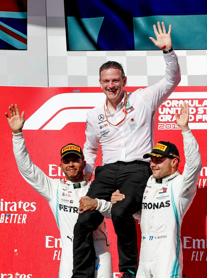 Lewis Hamilton, James Allison and Valteri Bottas-Credit: Mercedes 