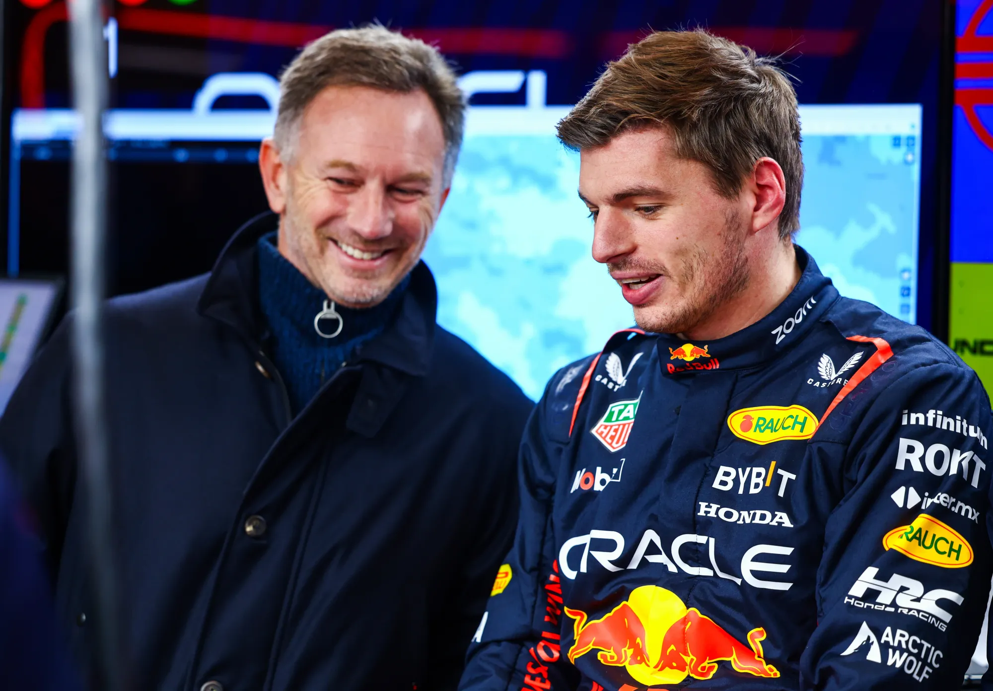 Christian Horner and Max Verstappen-Red Bull Content Pool