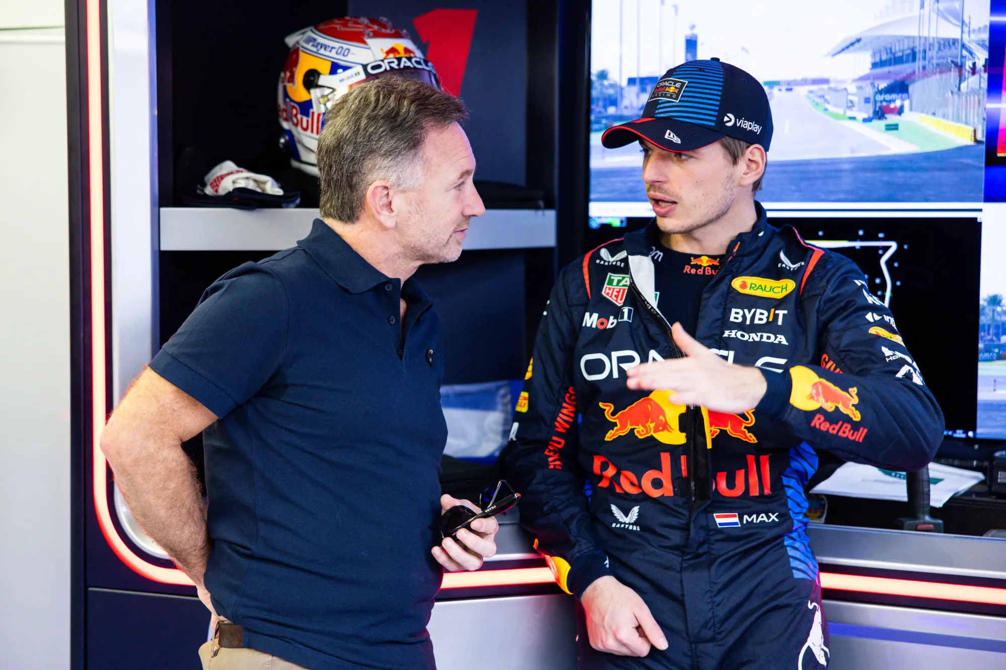 Christian Horner and Max Verstappen-Red Bull Content Pool