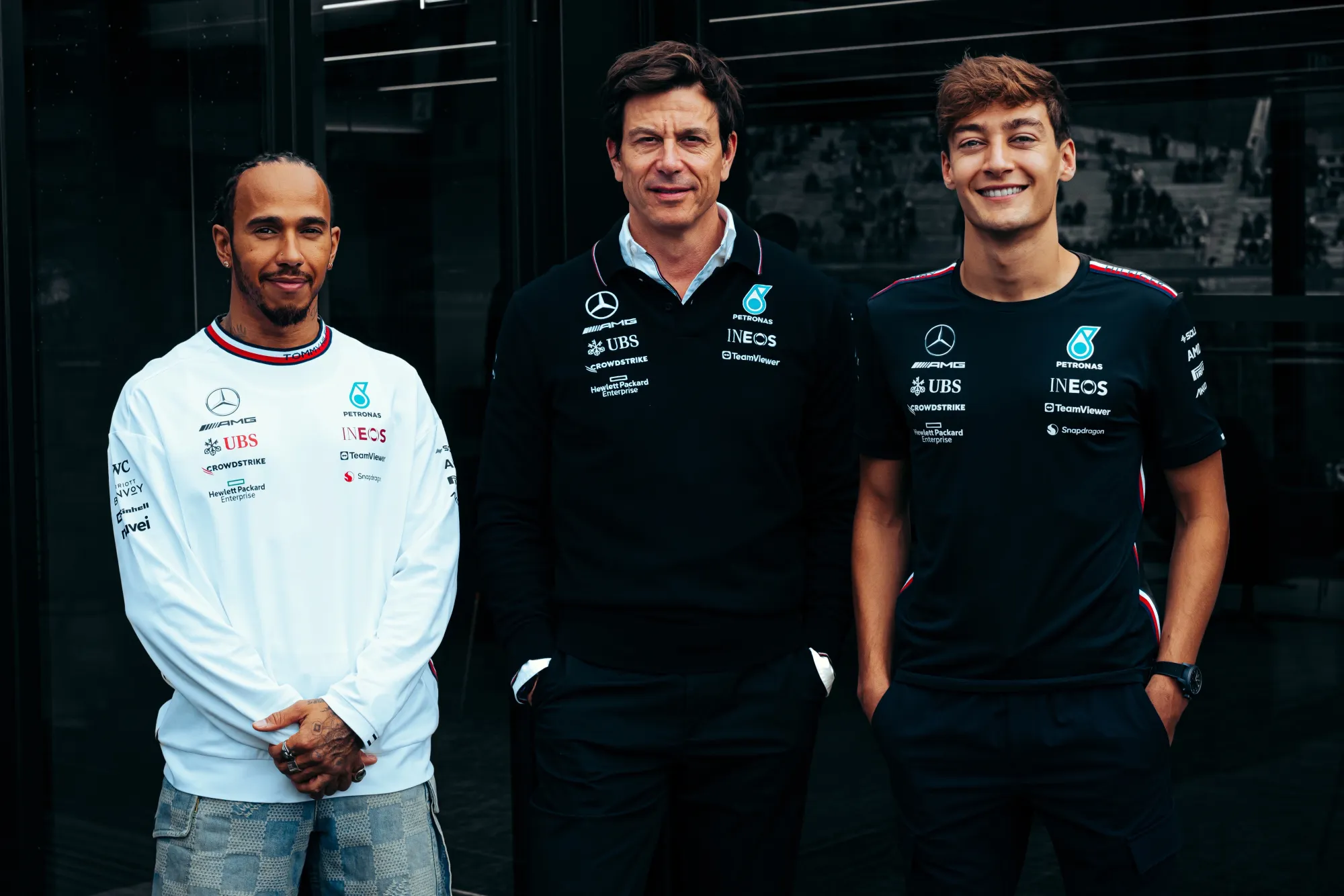 Lewis Hamilton,Toto Wolff,George Russell-Mercedes