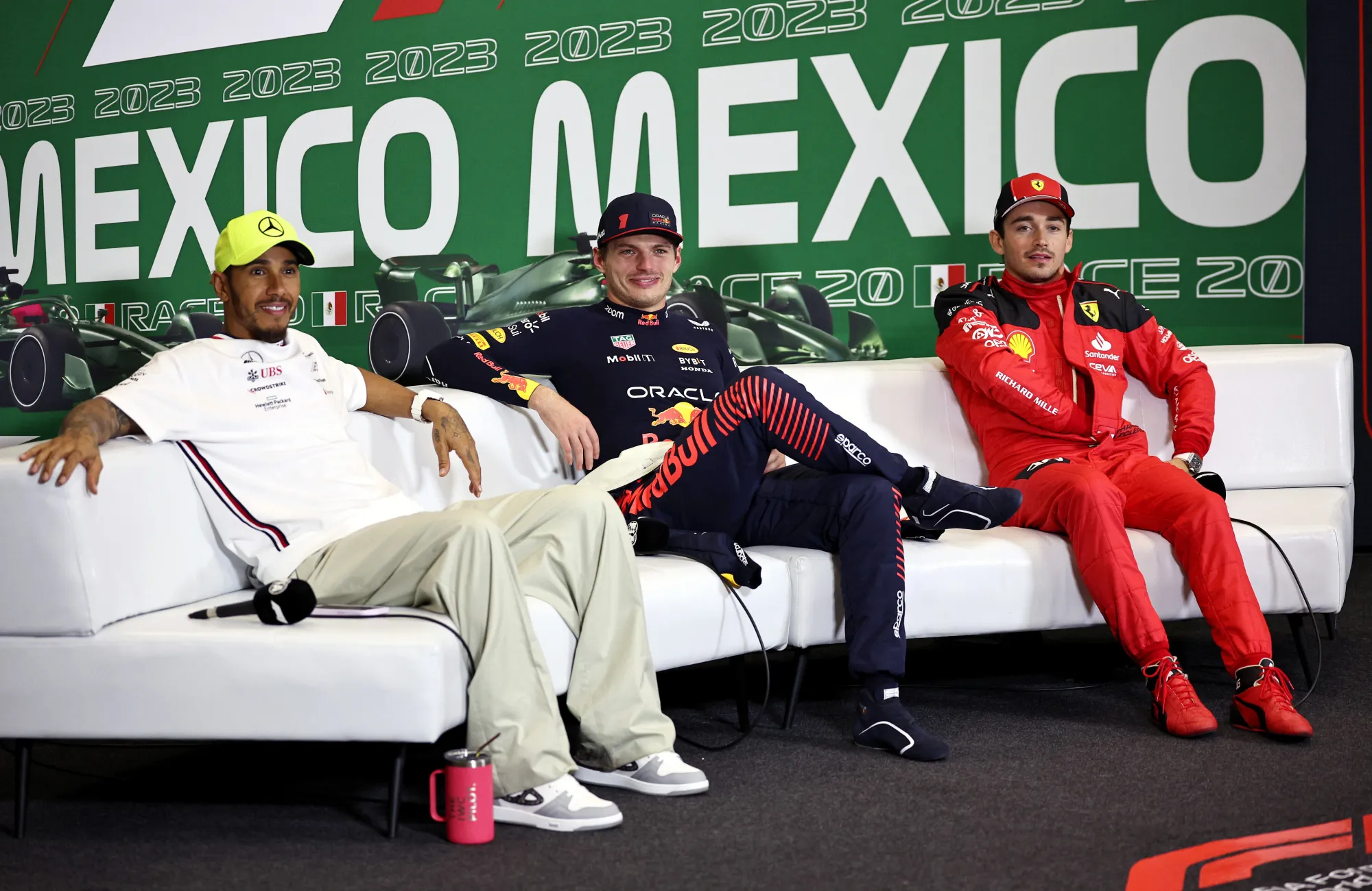 Lewis Hamilton, Max Verstappen,  Charles Leclerc-Mercedes, Red Bull Content Pool