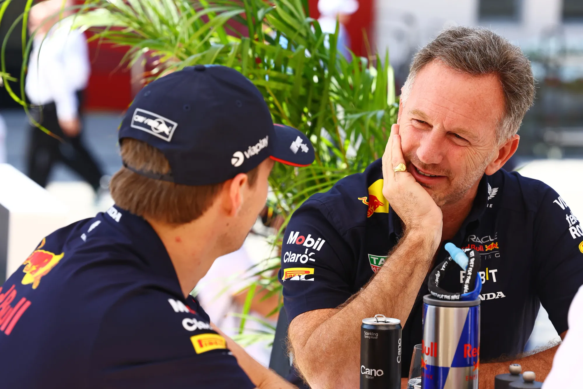 Max Verstappen and Christian Horner at the 2024 Bahrain Grand Prix-Red Bull Content Pool