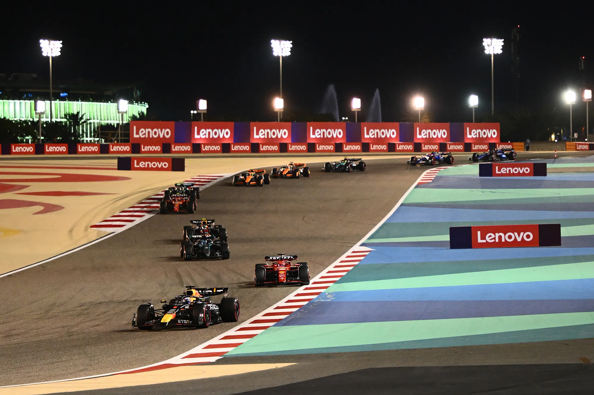 Max Verstappen leading Charles Leclerc at the 2024 Bahrain GP