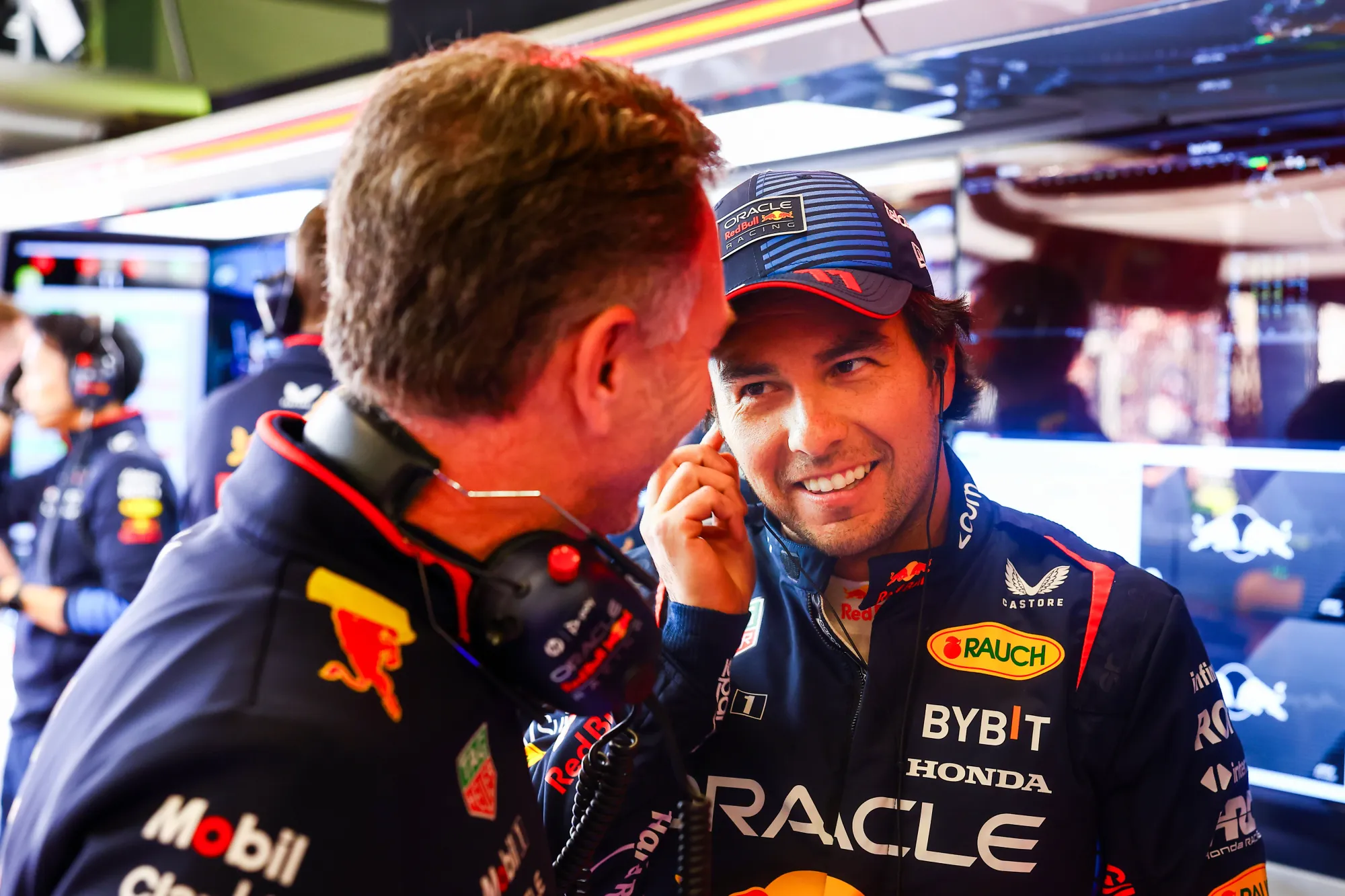 Christian Horner and Sergio Perez-Red Bull Content Pool