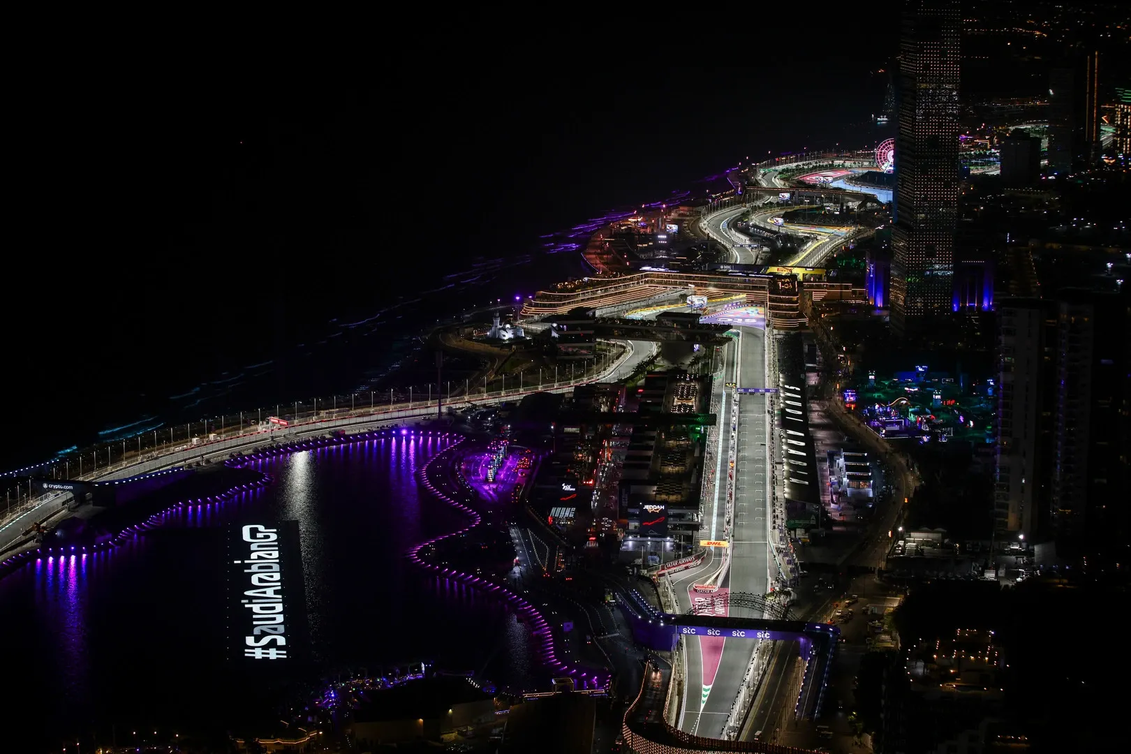 Aerial view of the track in Jeddah at the 2024 Saudi Arabian GP-Ferrari