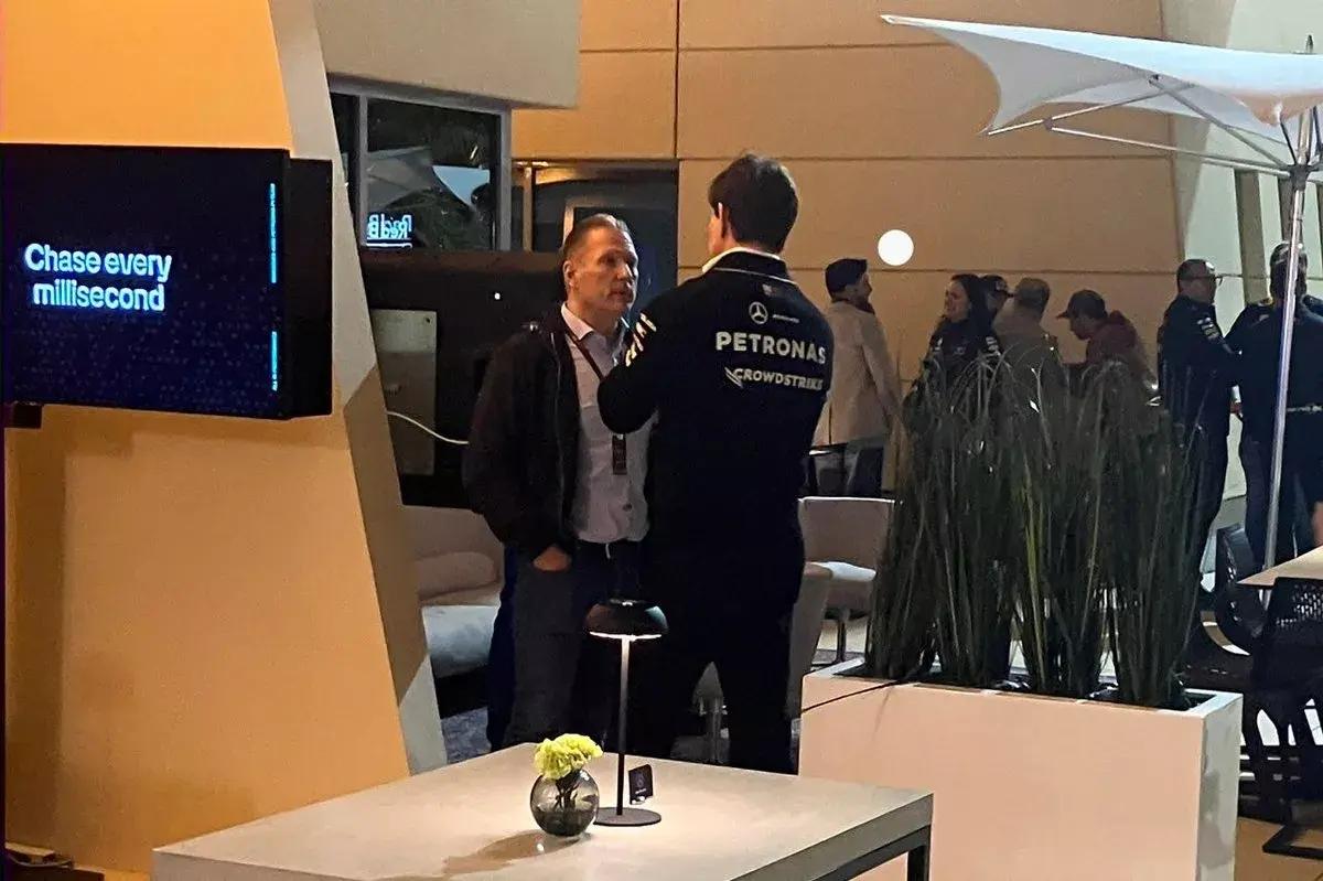 Jos Verstappen and Toto Wolff in the paddock of the 2024 Bahrain GP-John Noble 