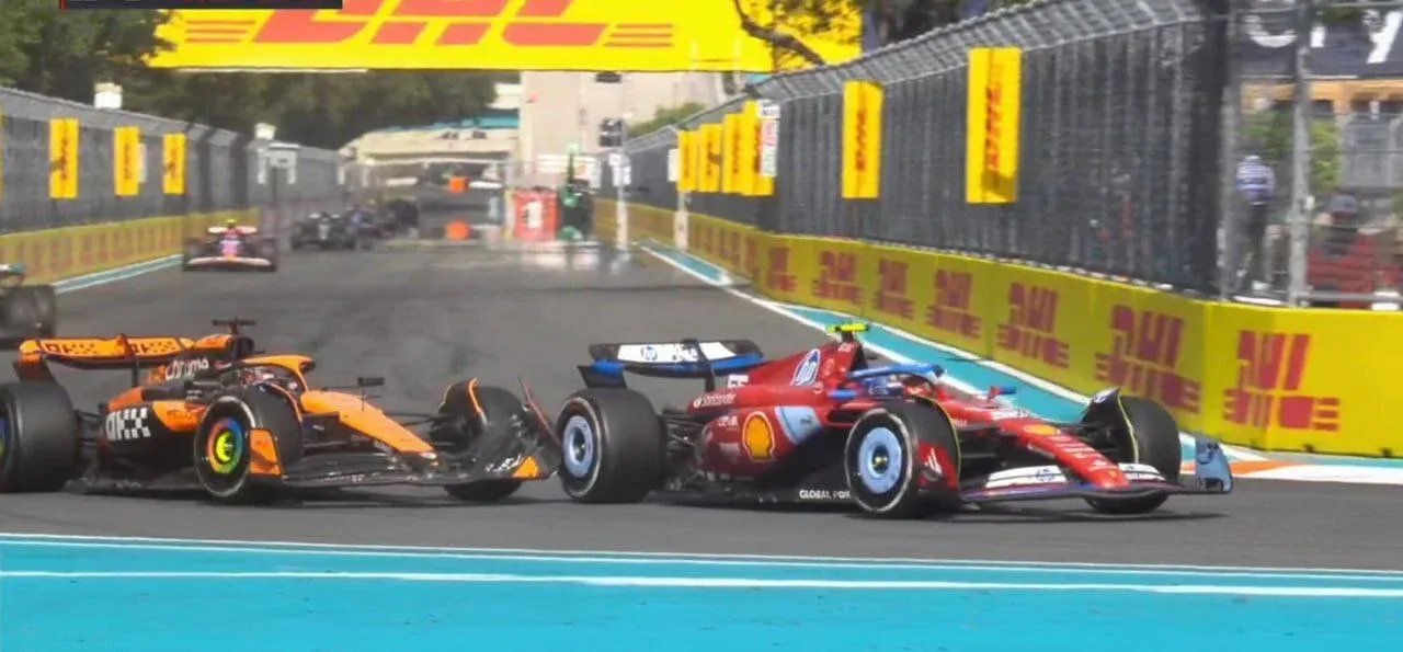 Carlos Sainz and Oscar Piastri collide during the race at the 2024 Miami GP-F1 TV