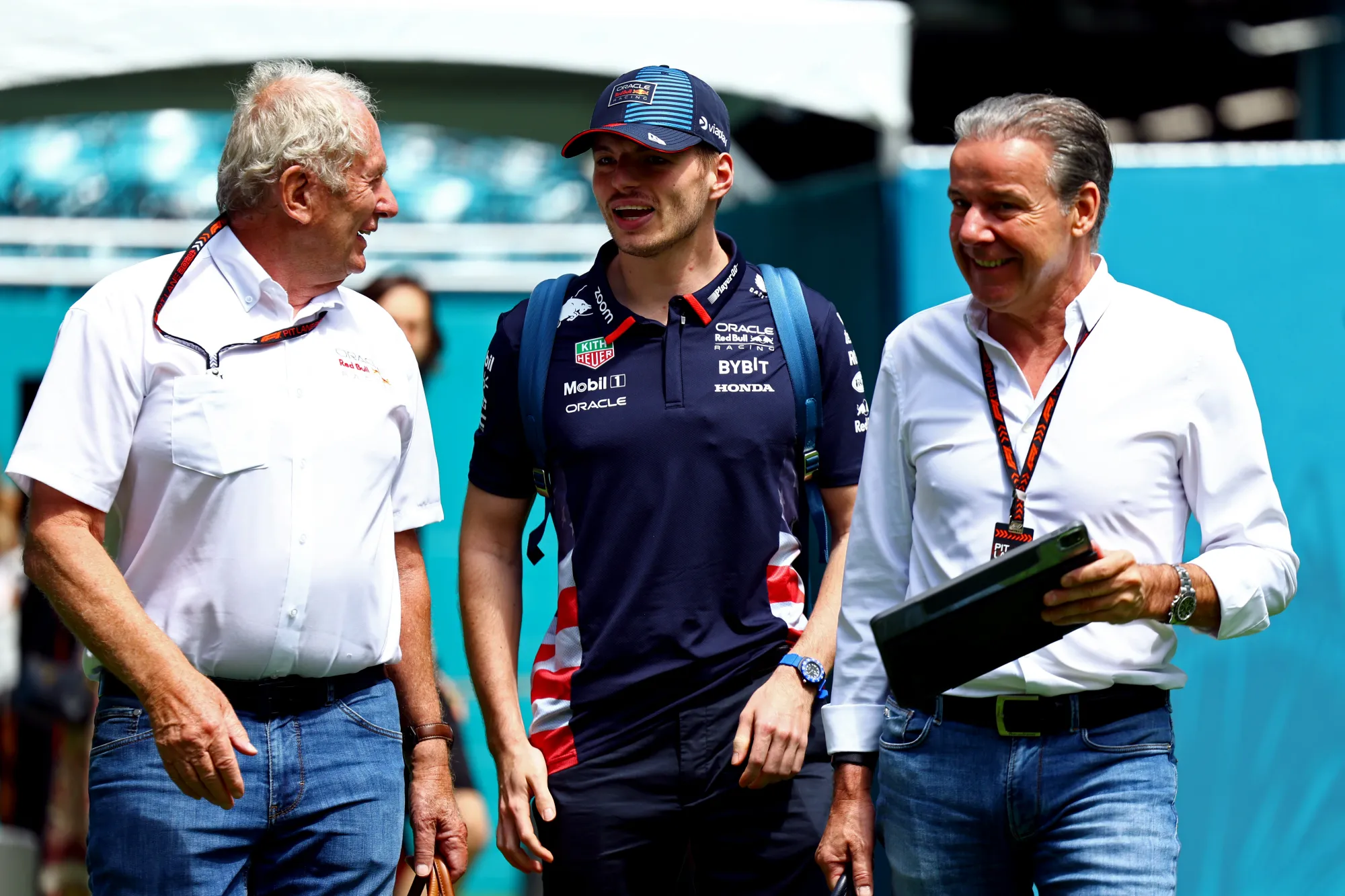 Helmut Marko,Max Verstappen and Raymond Vermeulen-Red Bull Content Pool