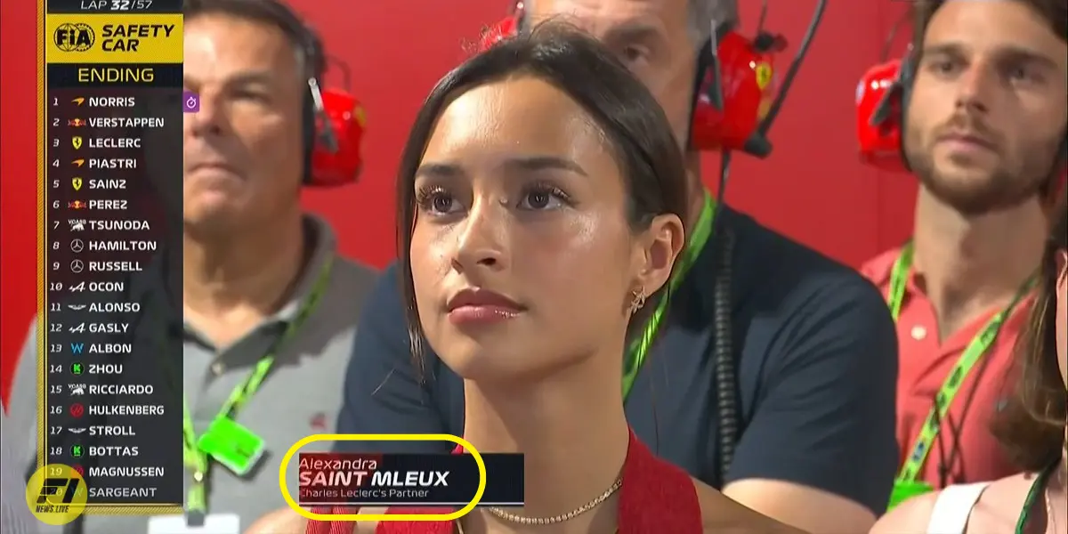 Official F1 graphics labeling Alexandra Saint Mleux as Leclerc's Partner 