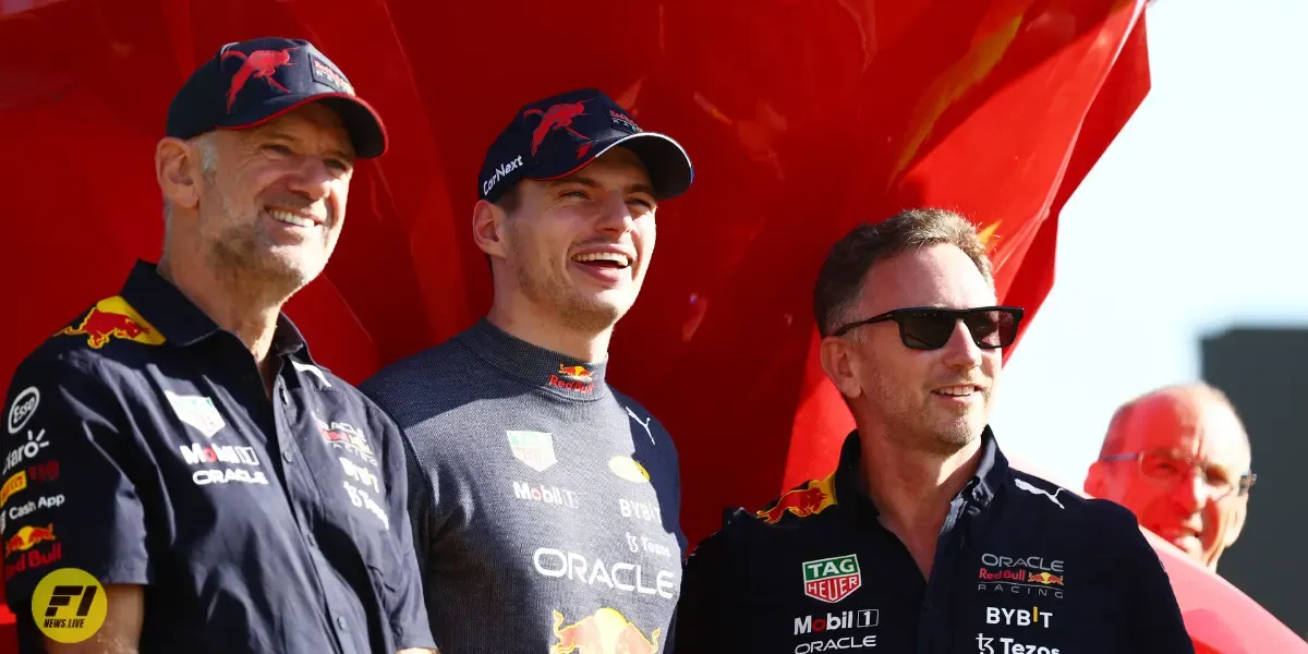 Adrian Newey,Max Verstappen and Christian Horner-Red Bull Content Pool